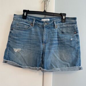 LOFT Blue Jean Shorts with Distressed Cuffed Hem